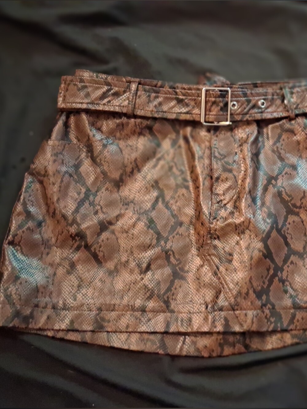 Fashion Nova Brown Snake-Print Mini Skirt with Belt